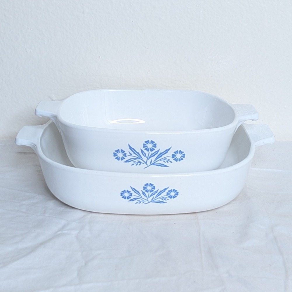 Corning Ware Blue Cornflower Casserole Dish Set 2pc P-9-B 9in P-1-B 1qt Vintage